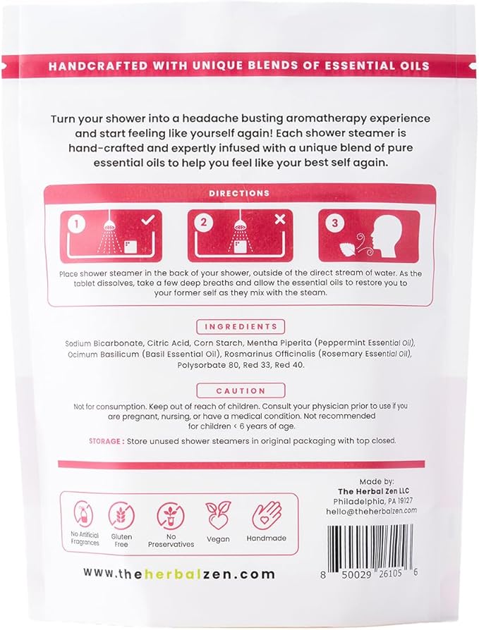 Head Hug Shower Steamers Aromatherapy for Relief - USA Made - Peppermint & Rosemary Shower Bomb Tablets – Christmas Gift - Adult Stocking Stuffer – Soothing Natural Essential Oils (10 Pack)