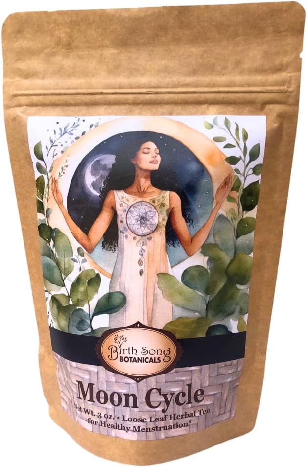 Birth Song Botanicals Organic Moon Cycle Herbal Tea for Period Support, Herbal Supplement to Bring Hormonal Harmony to Your Feminine Cycle with Mugwort, Red Raspberry Leaf, Chamomile, 3 oz Bag