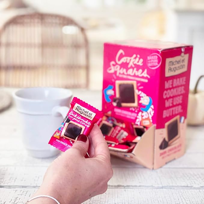 Michel et Augustin Cookies, Individually Wrapped Snacks, Changemaker Gift Box, Dark Chocolate & Sea Salt Shortbread, Bulk Snacks, 40 French Butter Cookies per Box