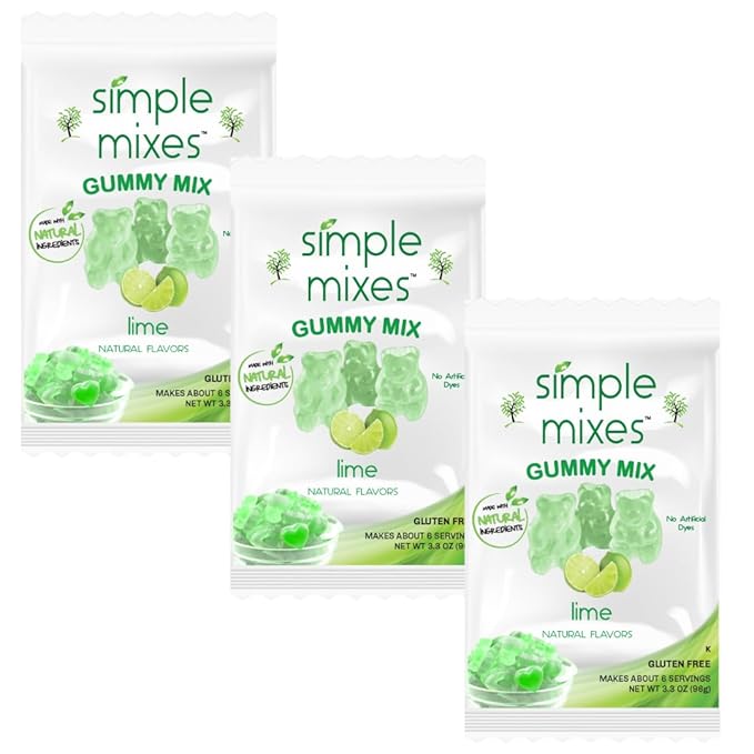 Simple Mixes Natural Gummy Mix, Healthy Snack, Dye-Free, No Gluten or Fat, Kosher, (3-Pack, Lime)