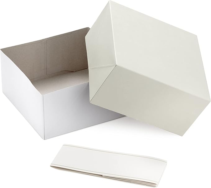 Hallmark 8" Medium Pearl White Gift Boxes with Wrap Bands (3 Boxes, 3 Wrap Bands) for Easter, Weddings, Bridal Parties, Valentine's Day, Graduations, Wrapped Treats and Cookies