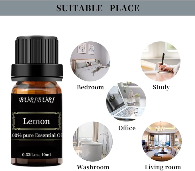 BURIBURI Lemon Essential Oil 100% Pure, Undiluted, Natural, Organic Aromatherapy Lemon Scented Essential Oils 10ML