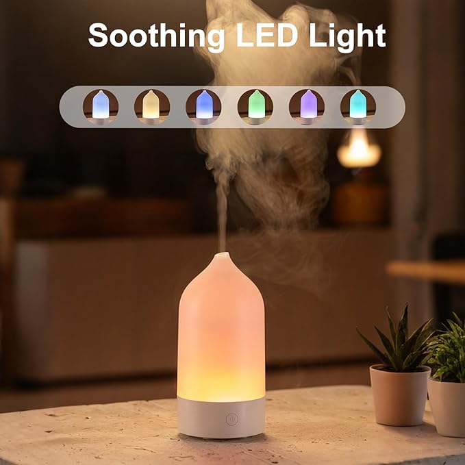 120ML ABS Light & Minimalist Essential Oil Diffuser, Ultrasonic Aromatherapy & Humidifier with 7-Color LED Lights, Whisper Quiet Auto Shut-Off Scent for Home, Office, Yoga
