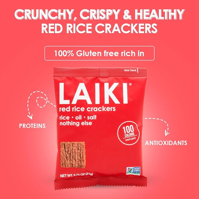 Gluten Free Rice Crackers - Red | Low Sodium Healthy Snack | Vegan SEED-OIL FREE Snack | NON-GMO | GF Snack for Adults | Diabetic Friendly | Gluten Free Variety Pack | Clean & Vegan | Party Snack | Pack of 12