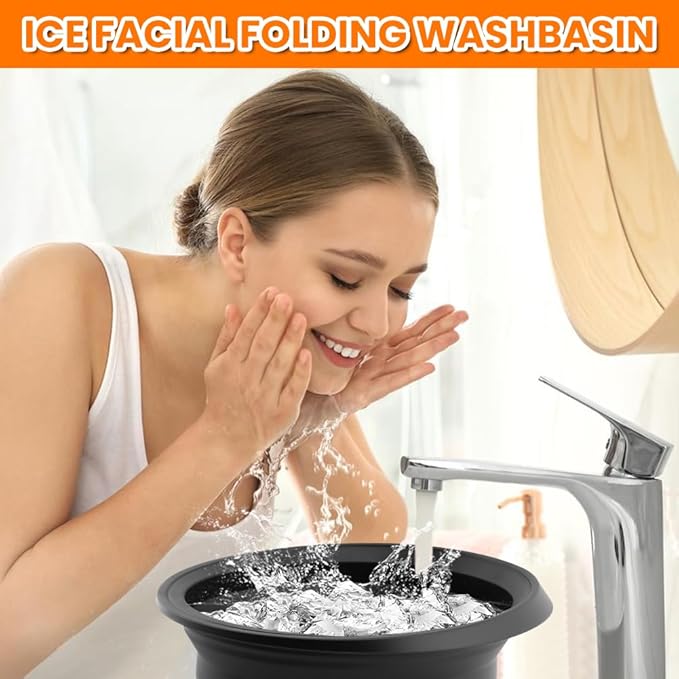 Face Bowl for Ice With Built-in IceTray Collapsible Silicone Facial Ice Bath Bowl Foldable Washbasin Small Reusable Portable Spa Tool for Home Travel Camping