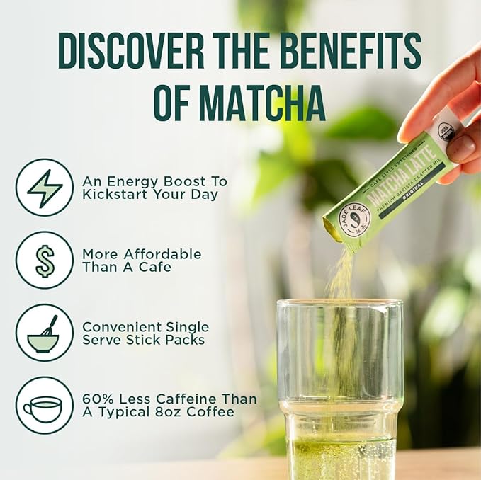 Jade Leaf Organic Matcha Latte Mix - Cafe Style Sweetened Blend - Sweet Matcha Green Tea Powder - 10ct Single Serve Stick Packs