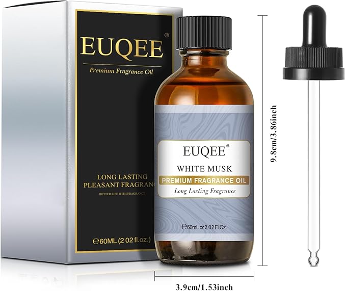 EUQEE White Musk Fragrance Oils for Home Aromatherapy, Premium White Musk Essential Oil with Glass Dropper for Diffusers, Candle & Soap Making, Bath Bombs (2.02 Fl oz/60 ml)