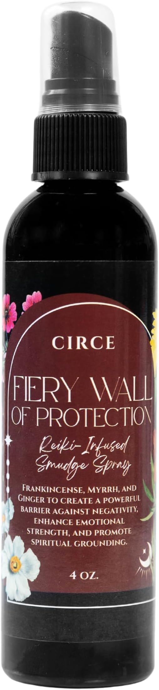 Circe Fiery Wall of Protection Smudge Spray – 100% Natural Smoke Free Alternative for Energetic Protection of Self & Space - Frankincense, Myrrh & Ginger - Negativity Guard, Self Care, Gift - 4oz