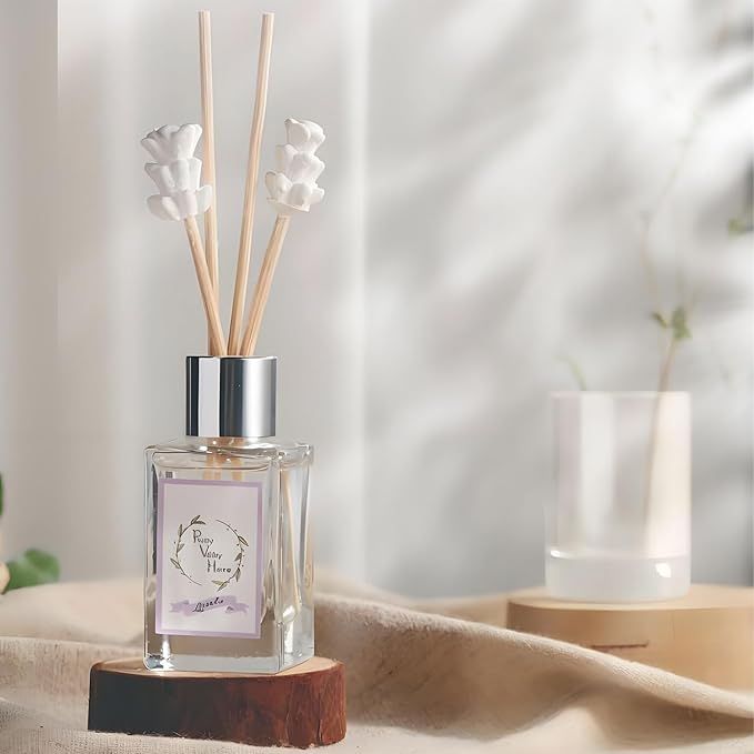 Reed Diffuser Set, Pretty Valley Home Mini Gypsum Flower Fragrance Diffuser Lavender 1.01 fl oz (30 ml), Home Fragrance Reed Diffuser for Bathroom Office Living Room Dining Table Decor (Lavender)