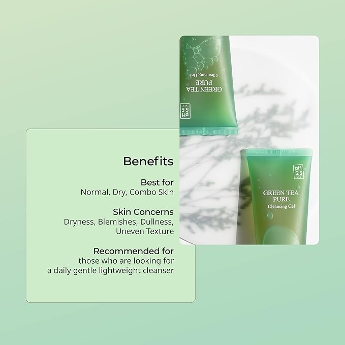 YADAH Green Tea Pure Cleansing Gel, 3.4 Fl Oz - pH Balanced Foaming Gel Cleanser Formulated with Natural Ingredients for Double Cleanse with Vegan Formula for Smooth, Gentle Face Wash