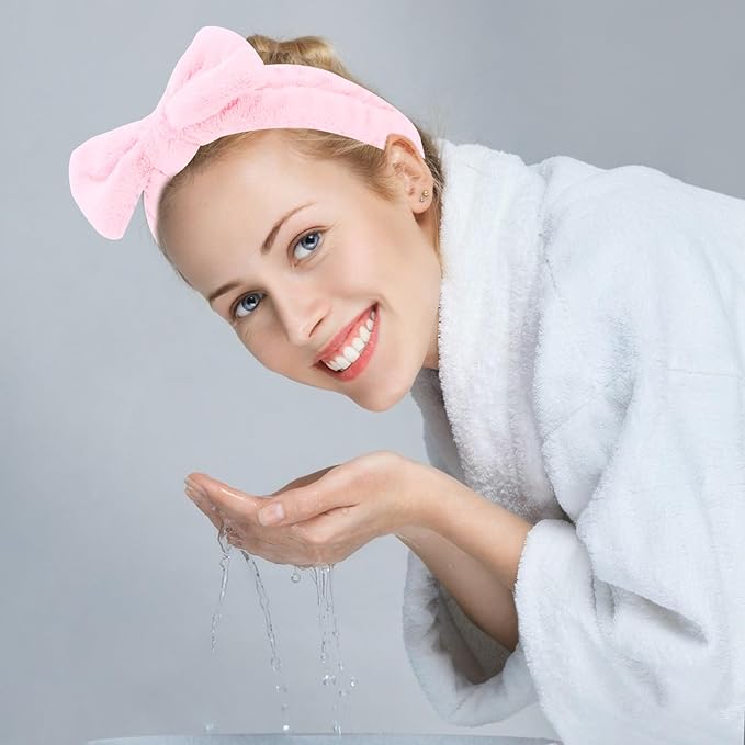 10 Pack Spa Headband for Washing Face Pink Skincare Headbands Bulk for Women Girls Soft Coral Fleece Hairband Cute Bow Headbands for Washing Face Makeup