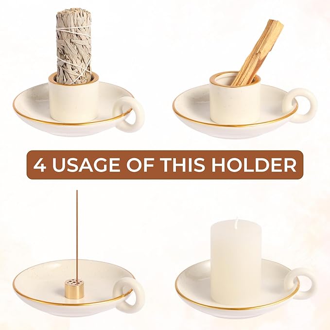 Sage Holder, Ceramic Palo Santo Sticks Holder, Sage Burner Holder with Handle, 4.72" Sage Incense Holder for Meditation, Yoga and Relaxation