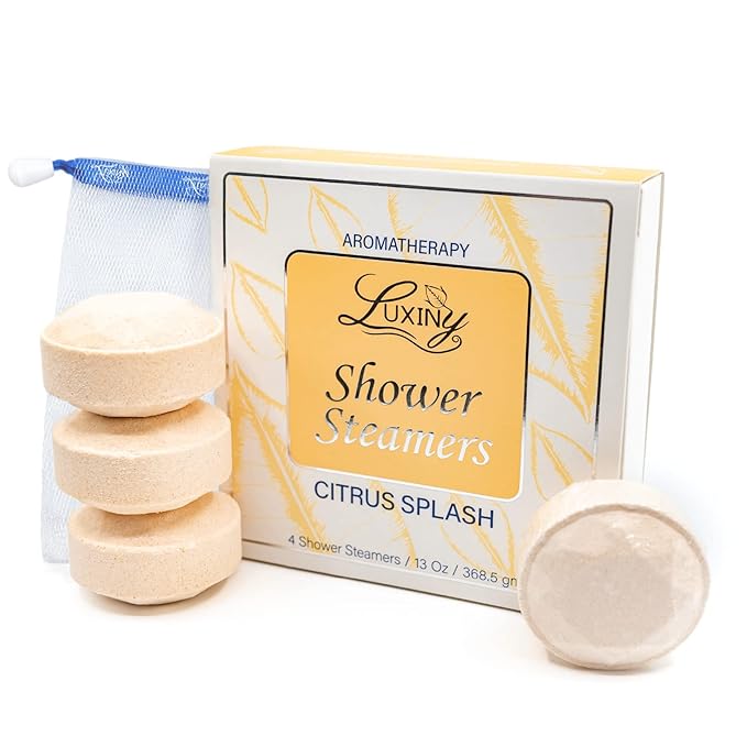 Shower Bombs Aromatherapy in Your Shower, American Made by Luxiny, Shower Steamer Tablets Melt to Release a Fragrant Vapor for Natural Stress Relief – Pack of 4 XL Steamers (Citrus Splash)