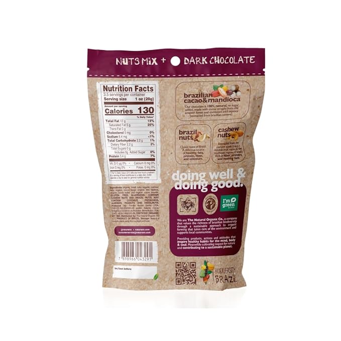 Naturanic Brazilian Dark Chocolate Covered Nuts Snack, No sugar, Keto friendly, Net Carb Zero, All NAtural, Organic, Vegan - Pack of 2