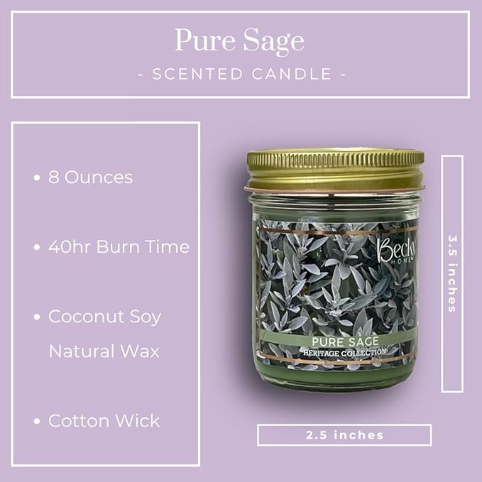 8oz Pure Sage Scented Candles for Home, 45 Hrs Soy Wax Candle for Cleansing House, Aromatherapy & Manifestation, Candle Gifts for Men and Women