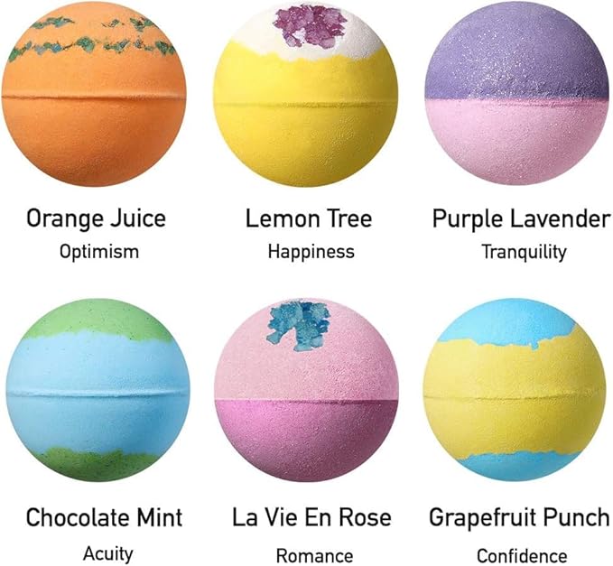 Lagunamoon Bath Bombs Gift Set, 6 Piece XXL Handmade Fizzy Shower Bombs with Essential Oils, Coconut Oil to Moisturize Dry Skin - Relaxing Spa Day for Women, Men, Kids - Birthday, Anniversary