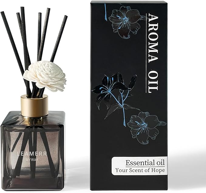 Reed Diffuser Set, 6.1 oz (180 ml) My Way Woody Fragrance Diffuser with 6 Reed Sticks and Scented Diffuser Flower Long-Lasting Home Fragrance Reed Diffuser for Home Room Office Bathroom Shelf Decor