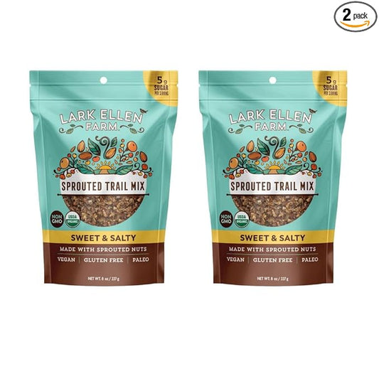 Lark Ellen Farm Sweet and Salty Nut and Seed Trail Mix, Gluten Free Trail Mix Bags, Grain Free Healthy Snacks, Certified Organic, Non-GMO, Paleo, Vegan (8 oz, 2 Pack)