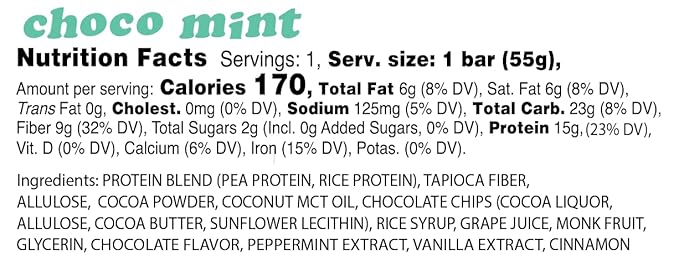 Alio Protein Bars - Choco Mint (12 Bars) – Free From The Top 9 Food Allergens, High Protein, Low-Calorie, Vegan, Gluten-Free, Nut-Free, Non-GMO, Plant-Based, Seed Oil Free, Delicious & Healthy Snack