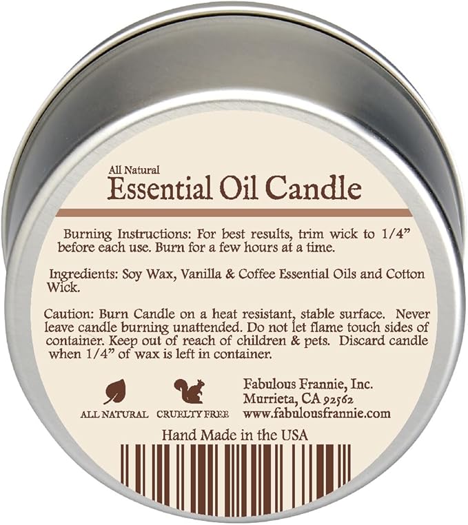 Fabulous Frannie All Natural Aromatherapy Soy Candle Travel tin Made with Pure Essential Oils 100 Hours Burn time 6oz (Vanilla Latte)