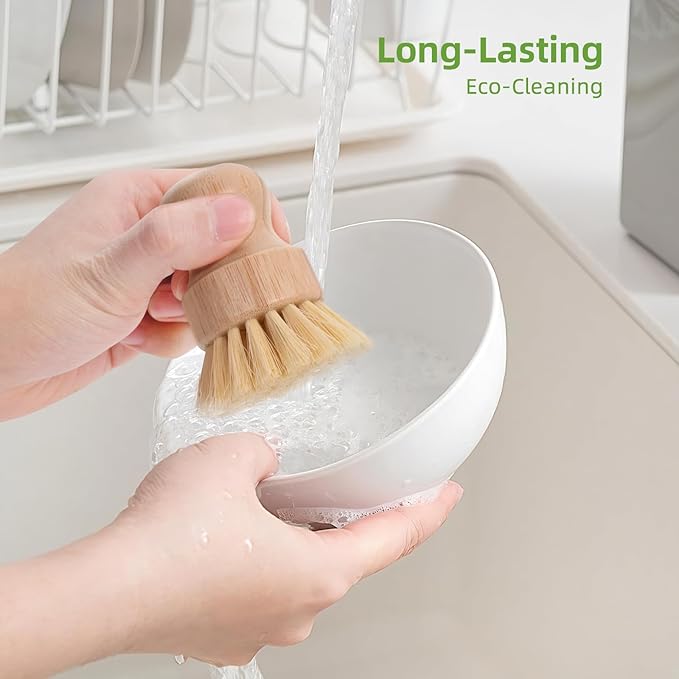 Bamboo Dish Brush Set 4-Pack, Eco Potato Scrubber, Kitchen Brush Environmental Protection and Durable, Bamboo Dish Scrubber for Cleaning Pots, Pans, Grills and Stoves