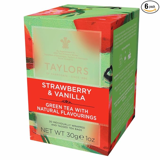 Taylors of Harrogate Strawberry & Vanilla Green Tea, 20 Teabags (Pack of 6)