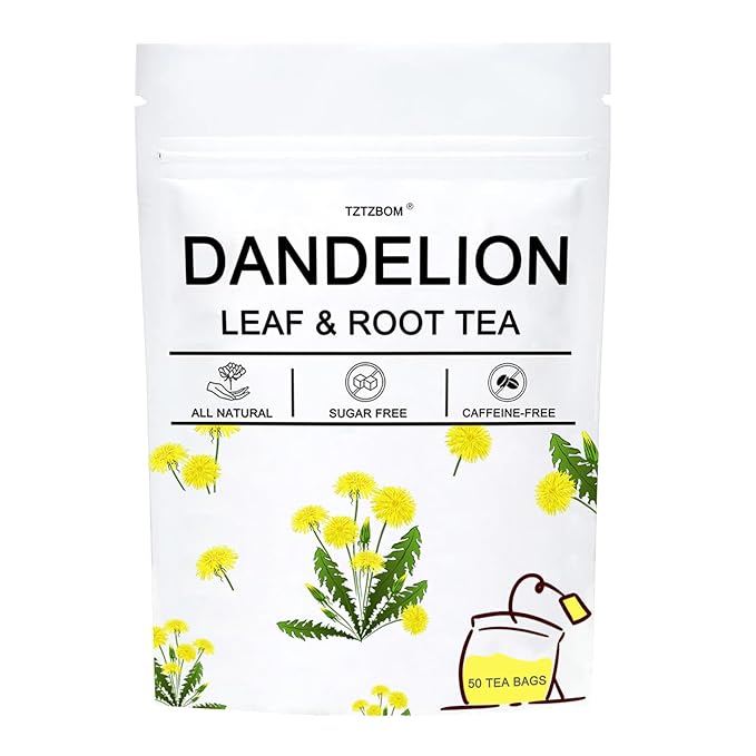 Dandelion Leaf & Root Tea Bags, 100% Natural Herbal Tea for Liver Support & Kidney Health, Caffeine-Free, Detox Herbal Tea Support Digestion & Boost Immune System (1 Pack/50 Bags)