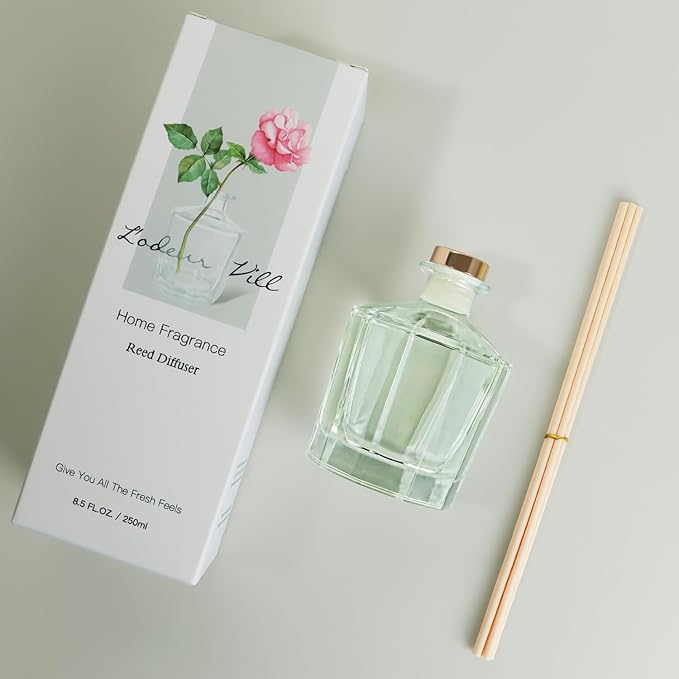 L'Oeud Vill Reed Diffuser, 8.5 Oz(250ml) Vanilla Bathroom Scented Home Fragrance Essential Oil Reed Diffuser Set for Large Rooms