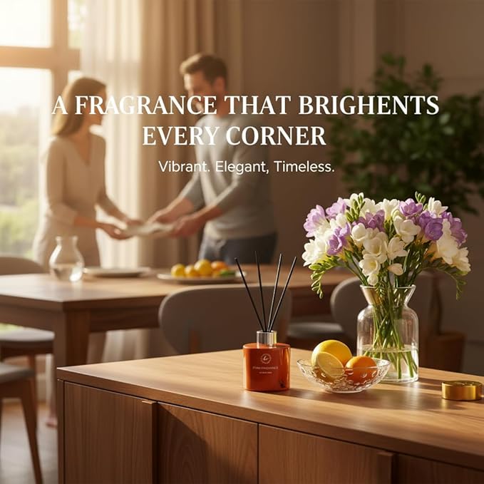 Reed Diffuser Set β 3.38 fl oz (120ml) | Premium Clean Oil Scent Diffuser with Orange & English Pear Freesia Fragrance | Elegant Home DΓ©cor, Holidays & Hotel Collection.