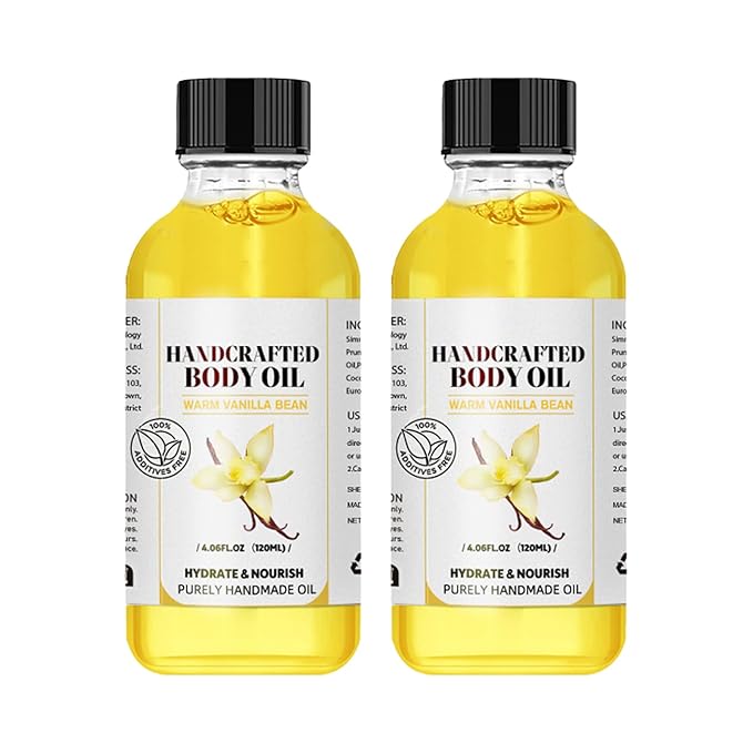Vanilla Body Oil, 2PCS Body Oil, Glowing Skin Natural Handcrafted Moisturizing, 4.06 Fl Oz (2, Vanilla)