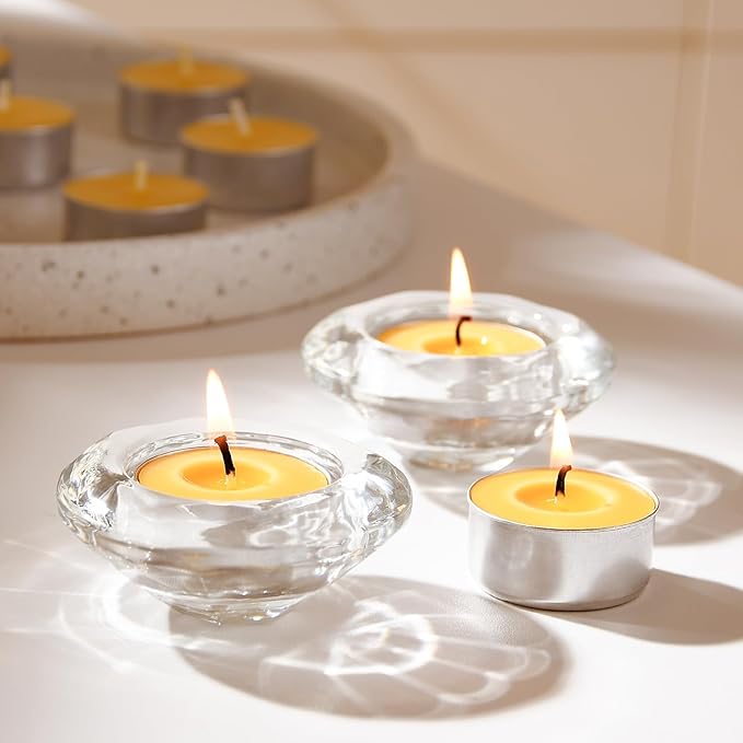 50-Pack Pure Beeswax Tealight Candles in Aluminum Cups - 4-5 Hour Burn Time, Lead-Free Cotton Wick, Natural Unscented Candles