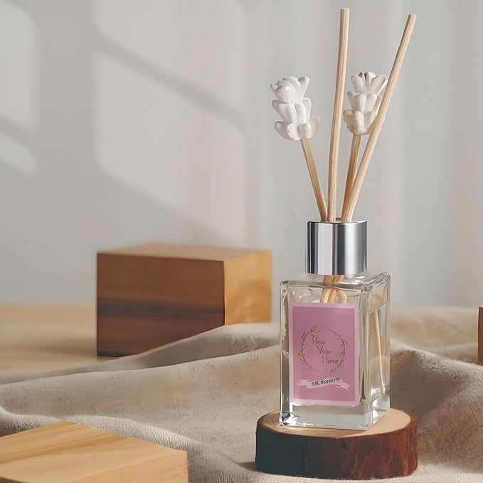 Reed Diffuser Set, Pretty Valley Home Mini Gypsum Flower Fragrance Diffuser Lavender 1.01 fl oz (30 ml), Home Fragrance Reed Diffuser for Bathroom Office Living Room Dining Table Decor (SILK BLOMSSON)