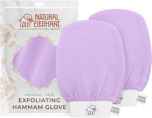 Natural Elephant Exfoliating Hammam Glove | Authentic Moroccan Kessa Body Scrub Mitt for Spa-Quality Skin Renewal | Lovely Lilac 2 Pack