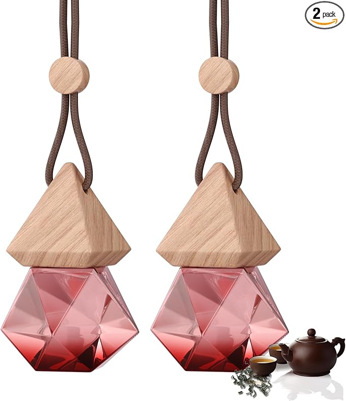 Car Air Freshener Hanging, 2 Pcs All Season Zen Tea Scent Drift Car Air Freshener, Wooden Fragrance Expanding Bottle Cap, 10ml Per Bottle, Used for Car Decoration and Fresh Air (All season Zen tea)