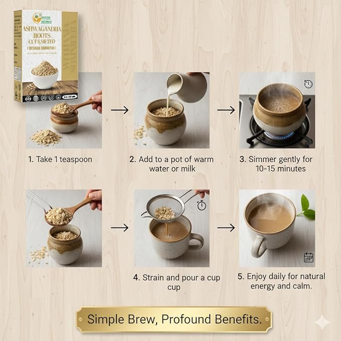 Herbs Botanica Ashwagandha Root Tea Loose Leaf for Herbal Tea, Ashwagandha Tea Herb Supplements, Withania Somnifera for Immune Support and Strength 3-5 mm Cuts Size 8 Oz Package