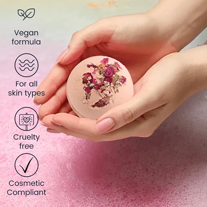 Bath Bombs for Women Spa Gift Set with Rose Essential Oils Sea Salt Relaxing Birthday Gift for Her Bubble Bath Skincare