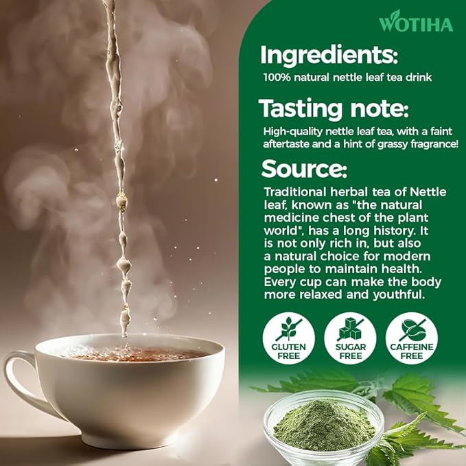 WOTIHA-Natural Nettle Leaf Tea 90g. 60 Herbal Tea Bags.Non-GMO • Additive-Free • Caffeine-Free