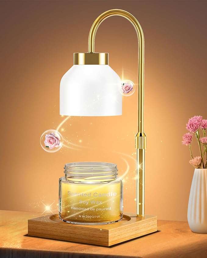 Candle Warmer Lamp with Timer - Upgraded Wax Warmer Lamp with Dimmable, Adjustable Height - Electric Candle Burner for Any Size Jar, Ideal Gift (White)