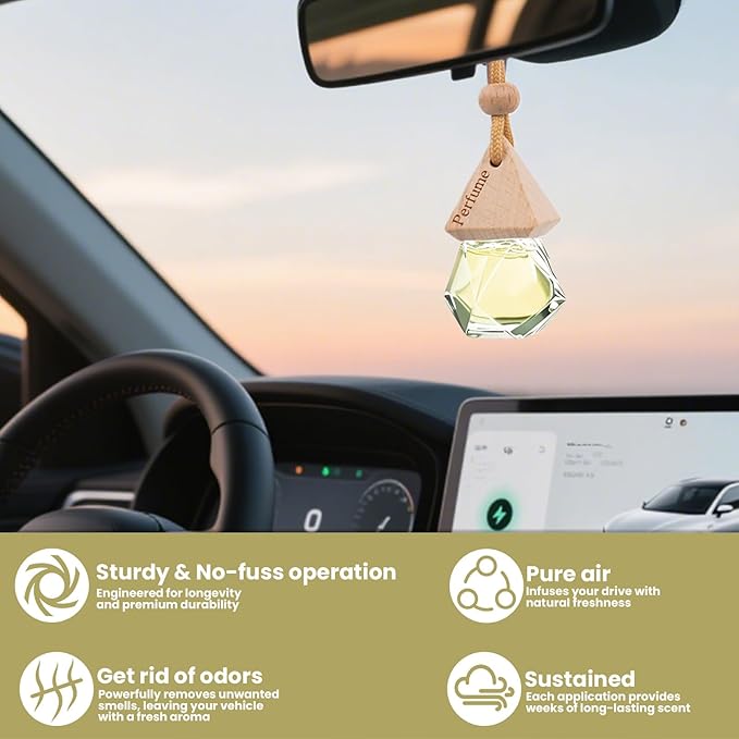Car Air Freshener Hanging Diffuser – Long-Lasting Essential Oil Scent (Up to 60 Days) – Non-Toxic & Eco-Friendly – 2-Pack Auto Fresheners Made in USA