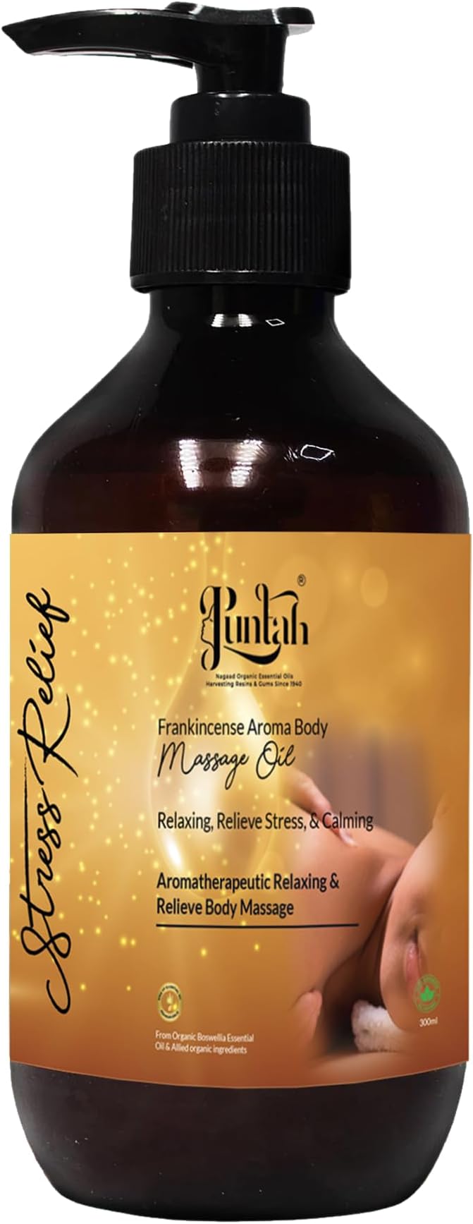 PUNTAH Boswellia Frankincense Aroma Body Massage Oil - 10.14 fl oz (300ml) | 100% Natural Essential Oils | Massage Oil for Massage Therapy, Relaxing, Calming, Muscle Relaxation | Men & Women.