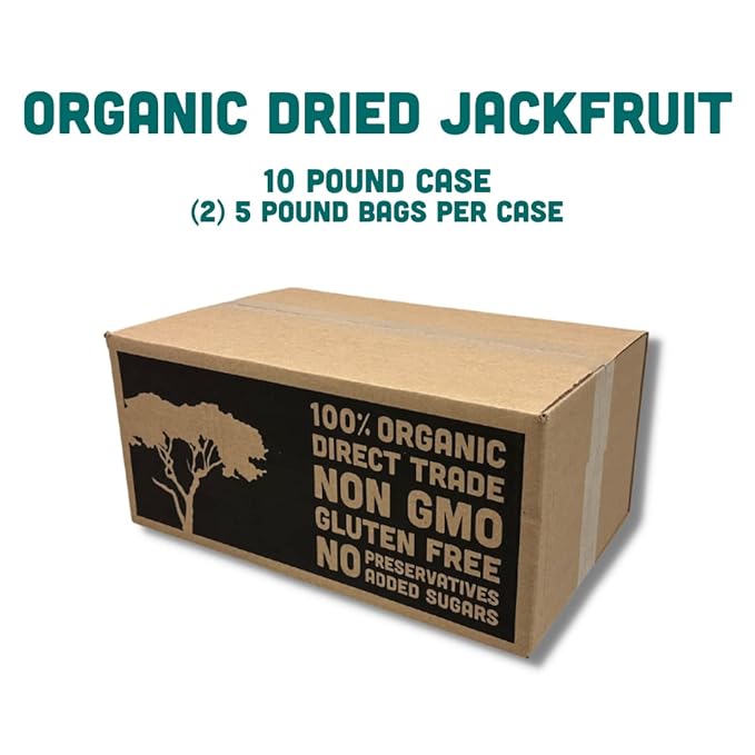 Mavuno Harvest Jackfruit Dried Fruit Snacks | Unsweetened Organic Dried Jackfruit Chips | Gluten Free Healthy Snacks for Kids and Adults | Vegan, Non GMO, Direct Trade | Bulk 10 Pounds