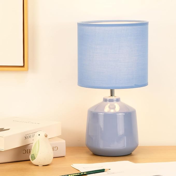 Lampwell Lena Modern Ceramic Bedside Lamp for Living Room & Bedroom, Kids Night Light, 7.09H12.99IN, Light Blue