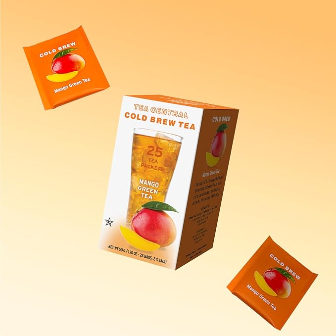 Life Plus Style Gourmet TEA CENTRAL Mango Green Tea Naturally Refreshing Cold Brew Tea Bags Organic Ceylon Iced Green Tea Everyday Wellness Sweet Mango Fruit Tea 25 Tea Bags