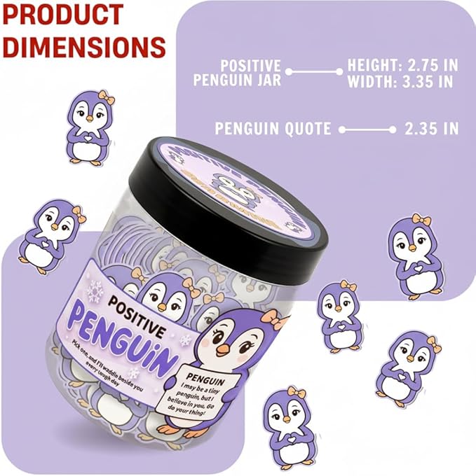 60 Positive Penguin Cards Jar, Affirmation Cards for Women, Emotional Support Penguins, Penguin Gifts for Women, Mom, Penguin Gifts, Penguin Themed Gift, Purple Gift for Girls