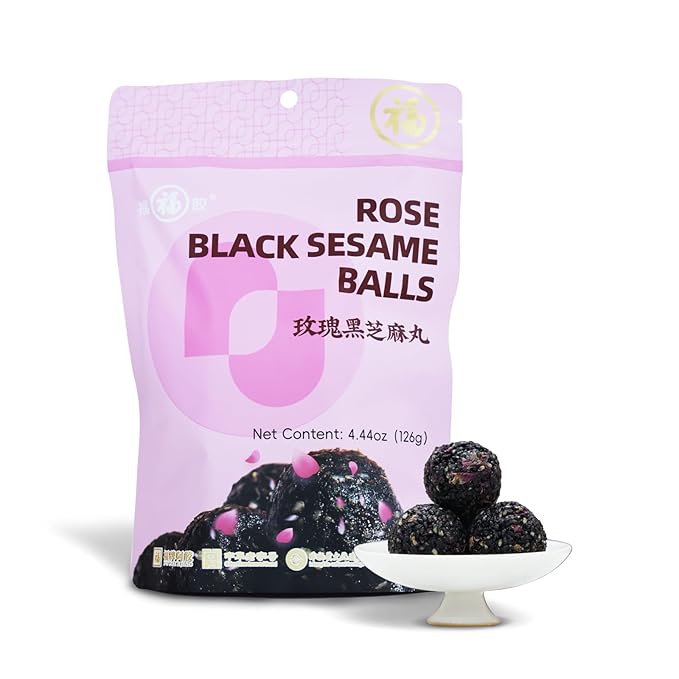 Organic Rose Black Sesame Balls Snacks Specially Added Natural Heavy Petal Rose Pure Honey Handmade Black Sesame Pills Plant Protein Sources Vegan Snacks(1 Bag rose)