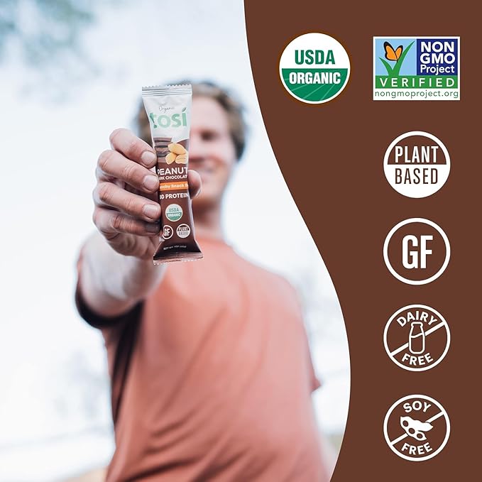 Tosi Cashew Coconut and Dark Chocolate Peanut Protein Bars Combo, Plant Based with Nuts, Gluten-Free Crunchy Snacks, Vegan, Organic, Flax & Chia Seeds, Soy-Free, Omega 3s, 6G/8G Protein, 1 oz, 12-Pack