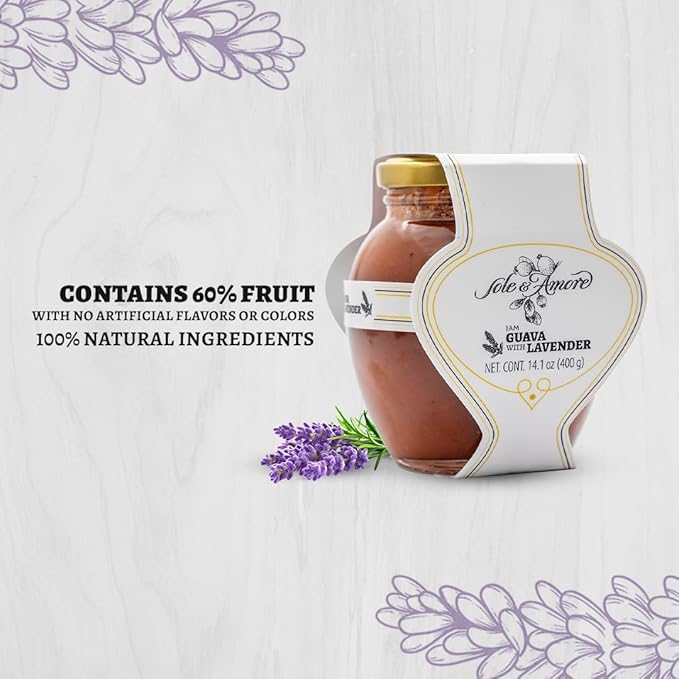 Gourmet Guava Jam with Lavander 14 oz, Organic Fruit Preserves Jam, Natural Fruit Spread Mermelada de Guayava Perfect for Toast, Bagels, Breakfast, and Dessert