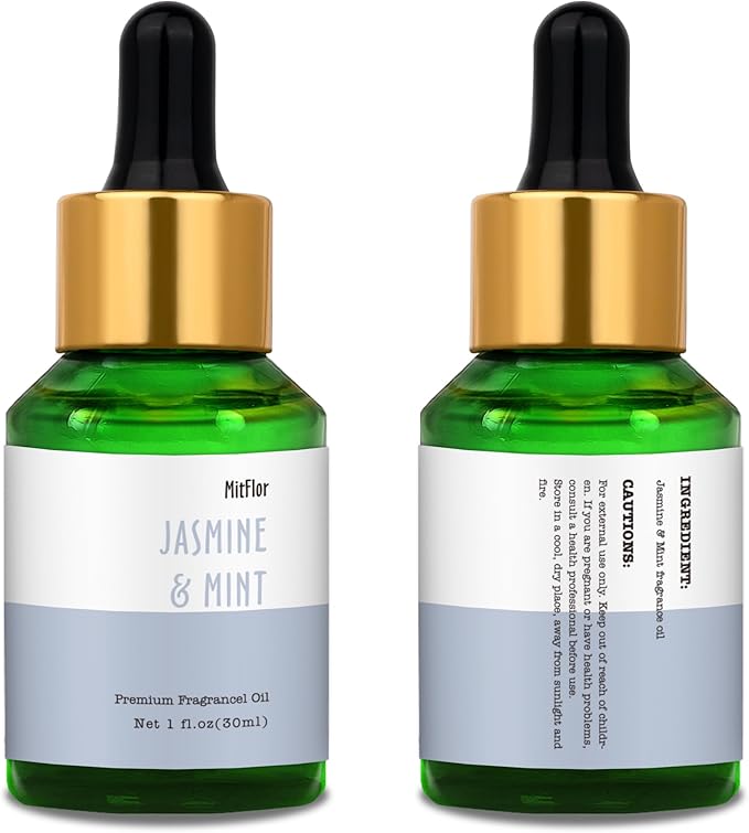 Jasmine & Mint Fragrance Oil, MitFlor 30ml Hotel Diffuser Oil, Large Size Premium Grade Fragrance Oil for Soap & Candle Making Scent, Aromatherapy Essential Oil, Fresh Scent for Home Fragrance