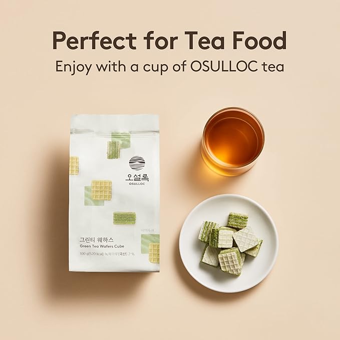 OSULLOC Green Tea Wafers Cookies (3.52oz, 100g) | Korean Matcha Flavored Snacks | Asian Snacks, Premium Tea Food