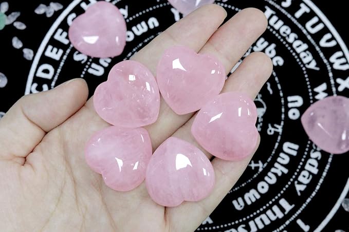 YATOJUZI 5PCS Rose Quartz Natural Heart Healing Crystals 1" Love Stones Sets Bulk Polished Pocket Palm Thumb Gemstones Energy Reiki Balancing Meditation Therapy